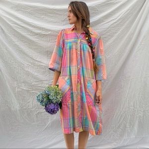 SOLD VTG 70s Models Coat Rainbow Plaid Housecoat